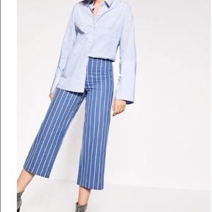 Blue White Zara Striped Button Trousers Capri